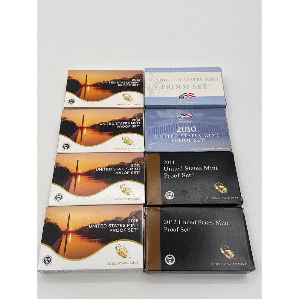 US Mint Proof Set Lot 2009-2016 San Francisco S Mint 8 Years Cases COA